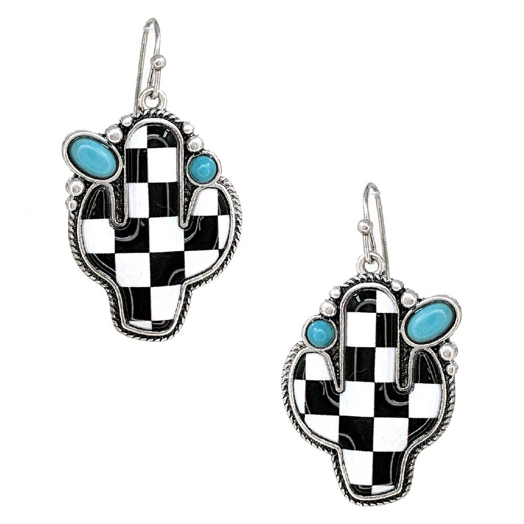 Checkered Pattern Cactus Shape Hook Earrings - Adult & Kids T-Shirts, Sweatshirts & Hoodies apparel design preview 1