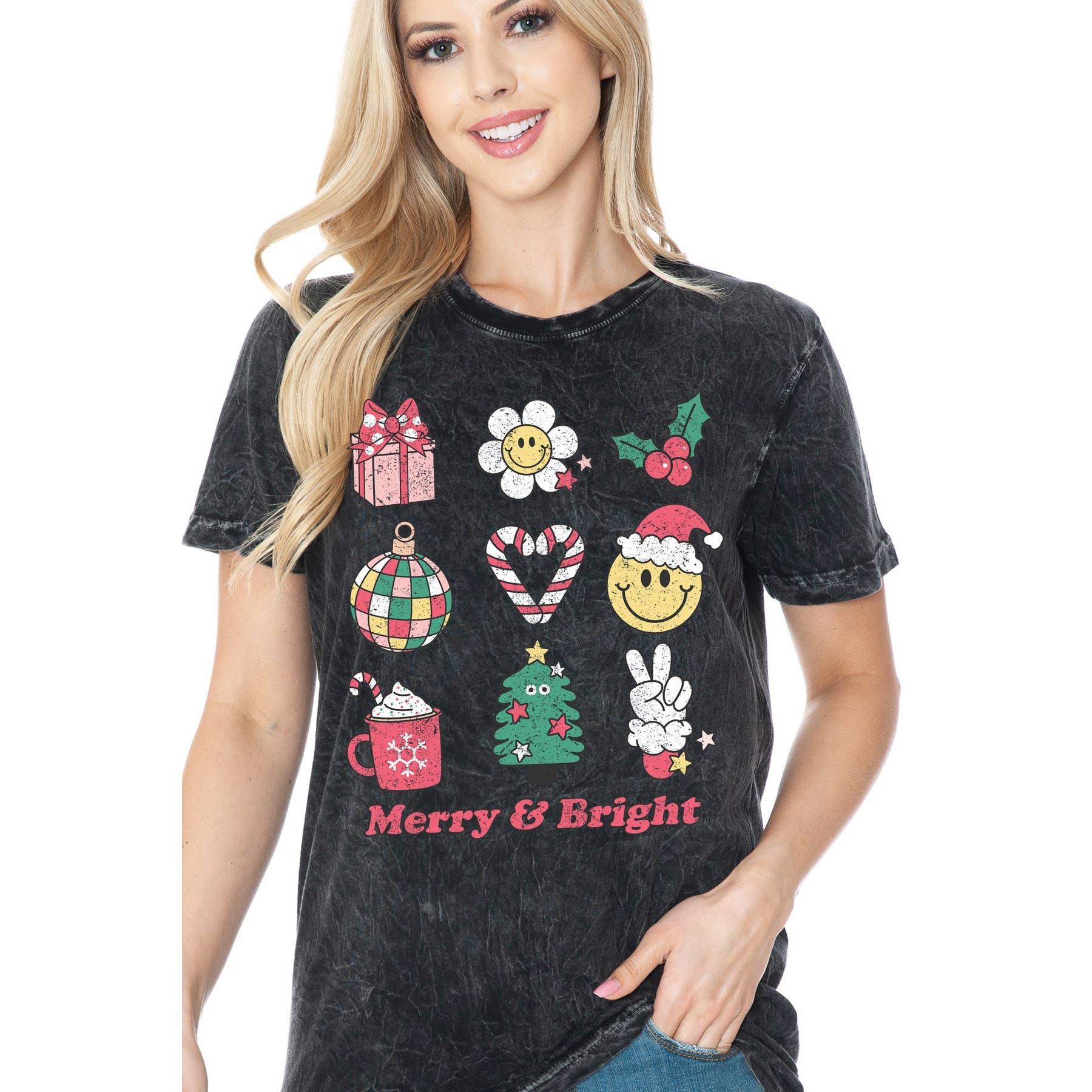 Merry and Bright Christmas Mineral Wash - Adult & Kids T-Shirts, Sweatshirts & Hoodies apparel design preview 1