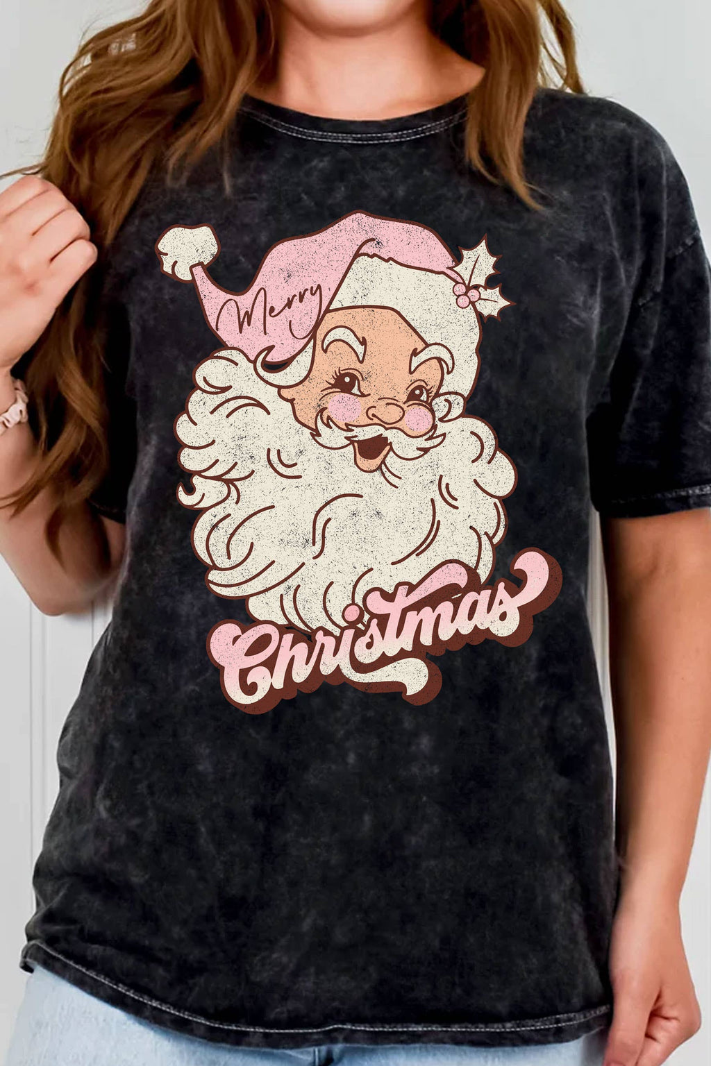 Merry Christmas Pink Santa Mineral Graphic - Adult & Kids T-Shirts, Sweatshirts & Hoodies apparel design preview 1