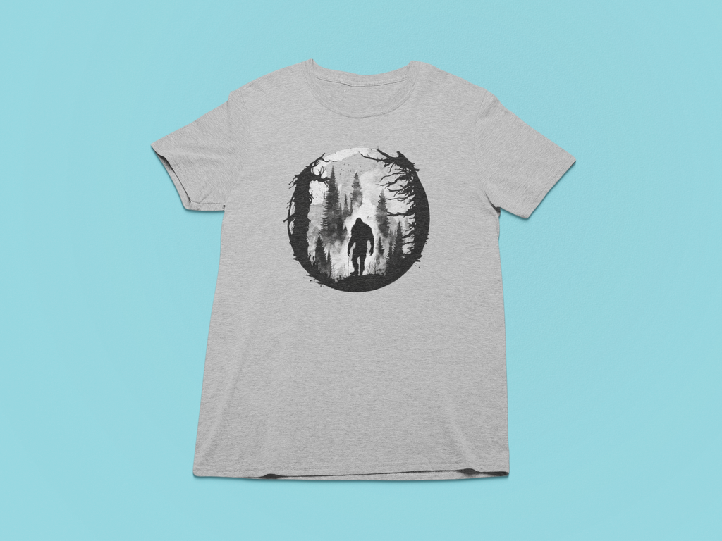 Bigfoot Silhouette Nature Scene (Gray) - Adult & Kids T-Shirts, Sweatshirts & Hoodies apparel design preview 1