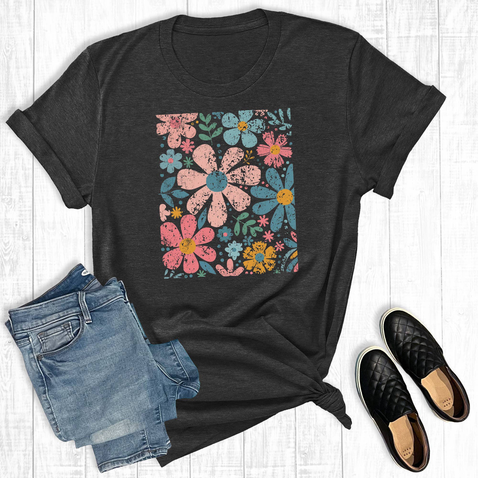 Retro Boho Flowers Graphic - Adult & Kids T-Shirts, Sweatshirts & Hoodies apparel design preview 1