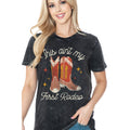 Cowboots First Rodeo- Mineral Wash - Adult & Kids T-Shirts, Sweatshirts & Hoodies apparel design preview 1
