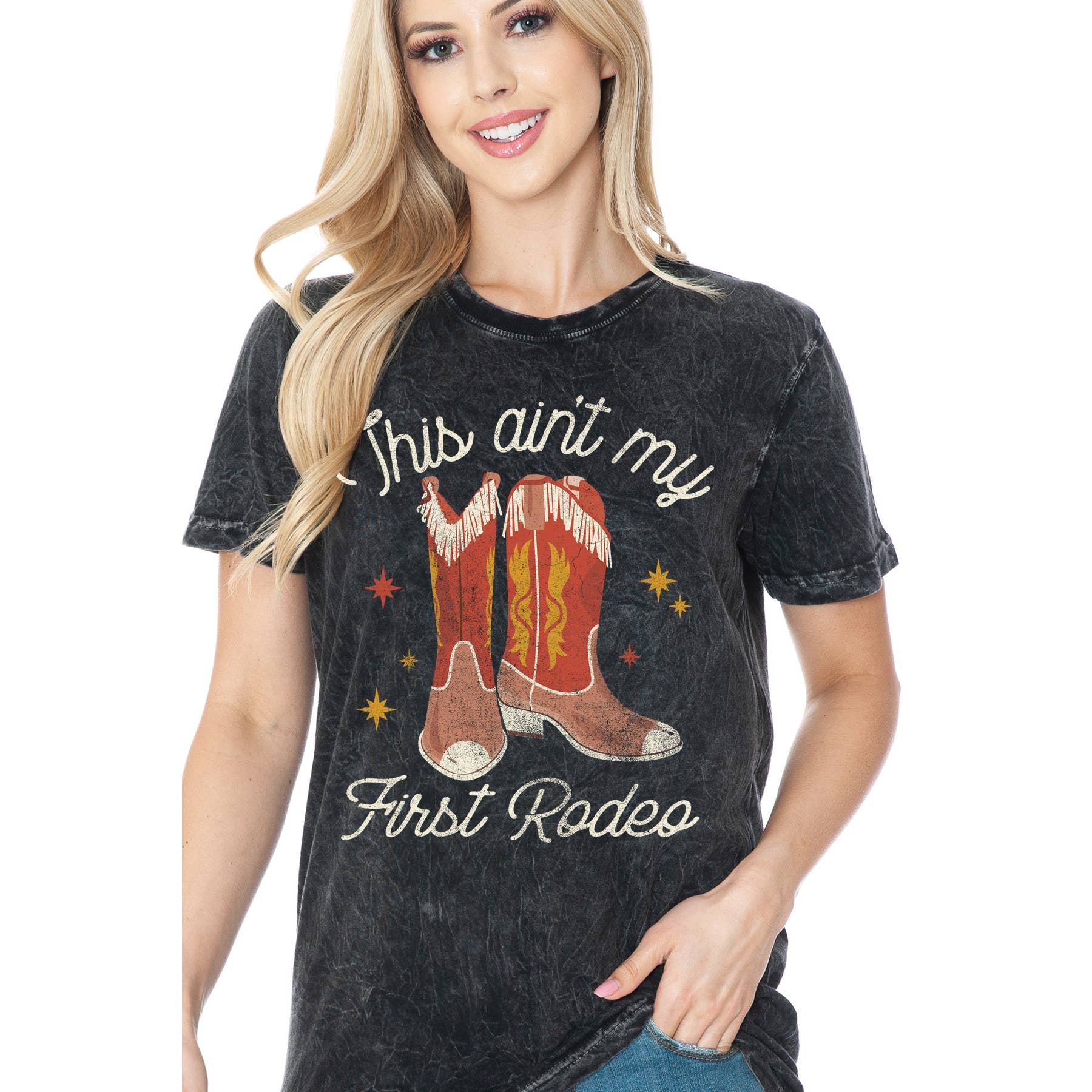 Cowboots First Rodeo- Mineral Wash - Adult & Kids T-Shirts, Sweatshirts & Hoodies apparel design preview 1