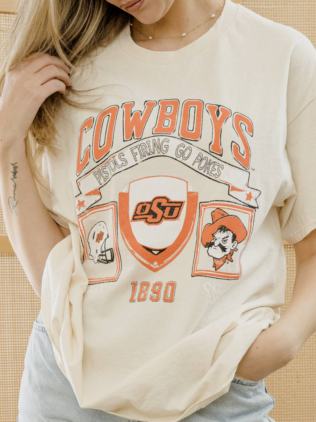 Osu Cowboys Prep Patch Off White Thrifted - Adult & Kids T-Shirts, Sweatshirts & Hoodies apparel design preview 1