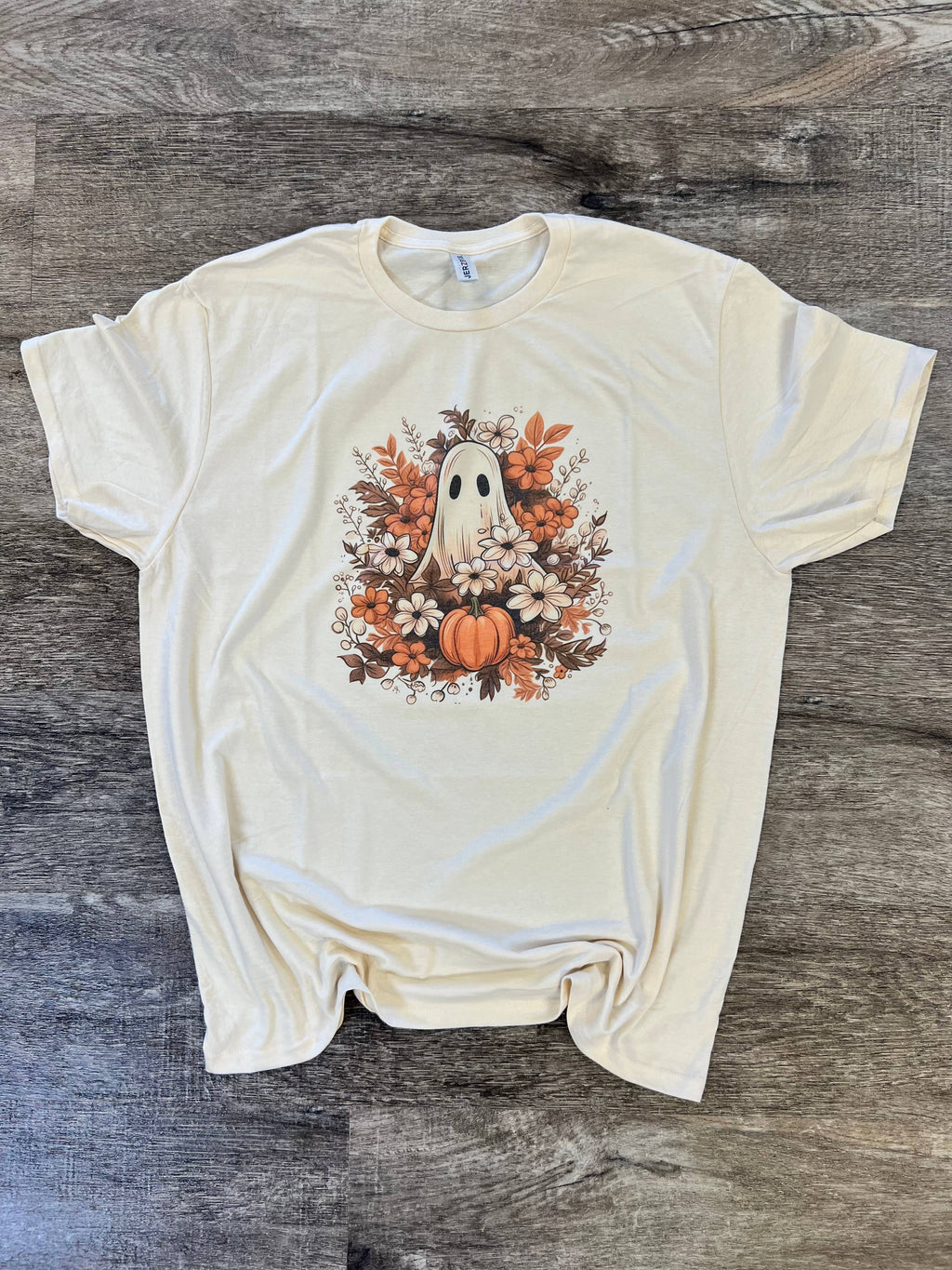 Vintage Fall Floral Ghost with Pumpkin On Cream - Adult & Kids T-Shirts, Sweatshirts & Hoodies apparel design preview 1