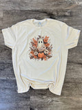 Vintage Fall Floral Ghost with Pumpkin On Cream - Adult & Kids T-Shirts, Sweatshirts & Hoodies apparel design preview 1