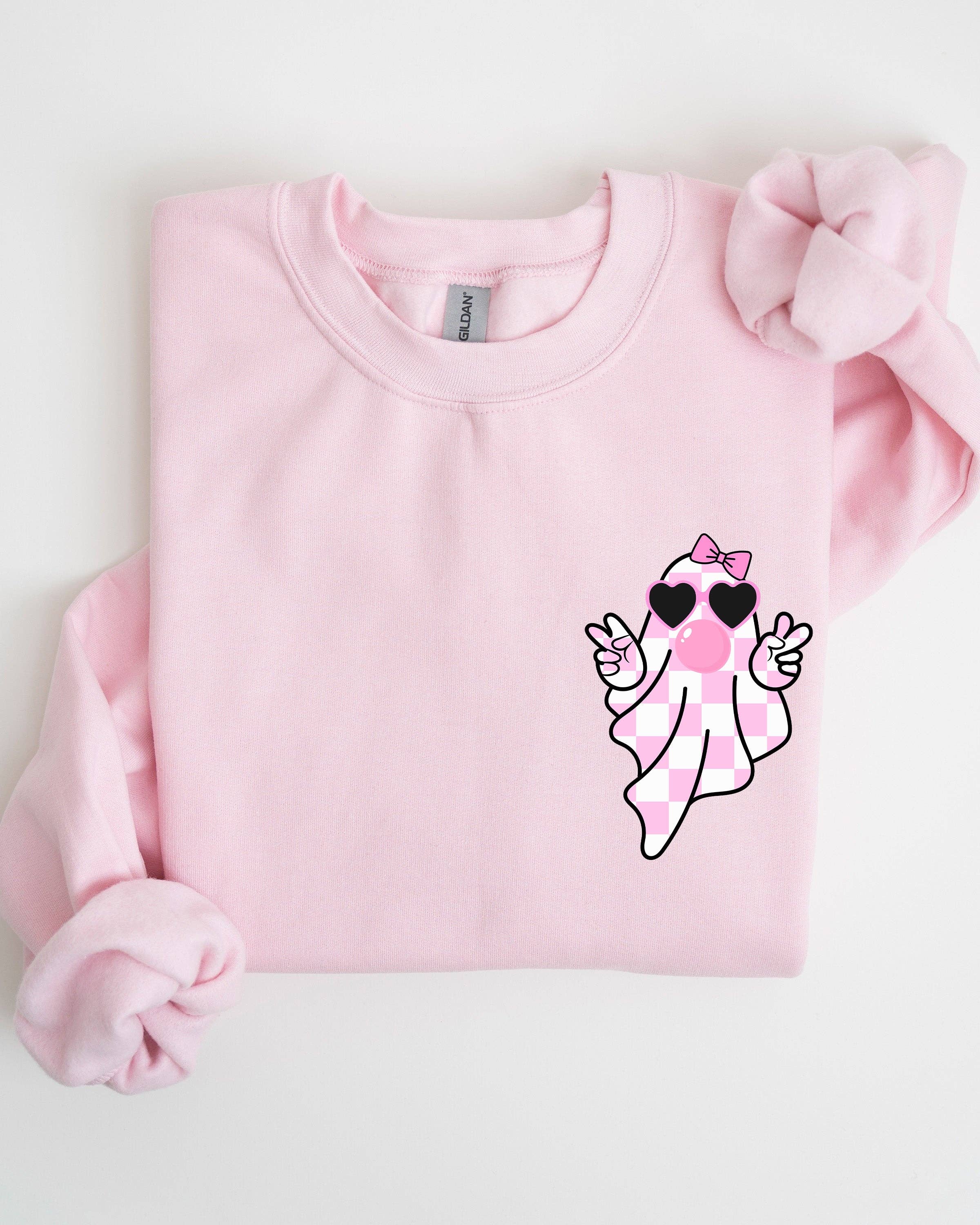 Cute Pink Bubblegum Ghost Pocket Print Halloween - Adult & Kids T-Shirts, Sweatshirts & Hoodies apparel design preview 1