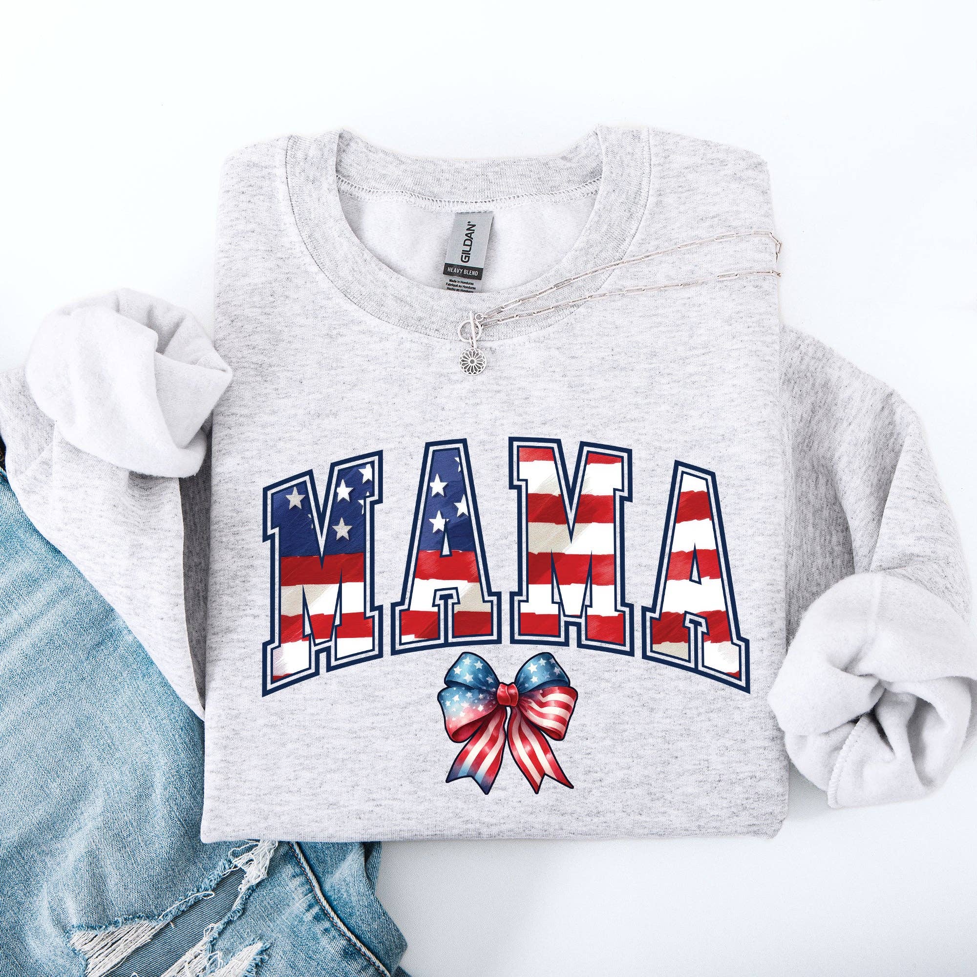 Mama, USA Flag, Patriotic, America, 4th of July - Adult & Kids T-Shirts, Sweatshirts & Hoodies apparel design preview 1