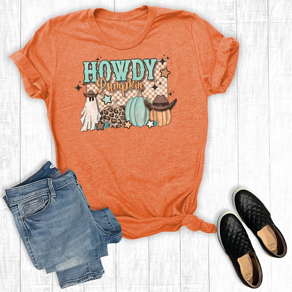 Western Halloween Howdy Pumpkin Graphic - Adult & Kids T-Shirts, Sweatshirts & Hoodies apparel design preview 1
