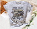 Books Are My Therapy Flowers Cute Book Canvas Gray - Adult & Kids T-Shirts, Sweatshirts & Hoodies apparel design preview 1