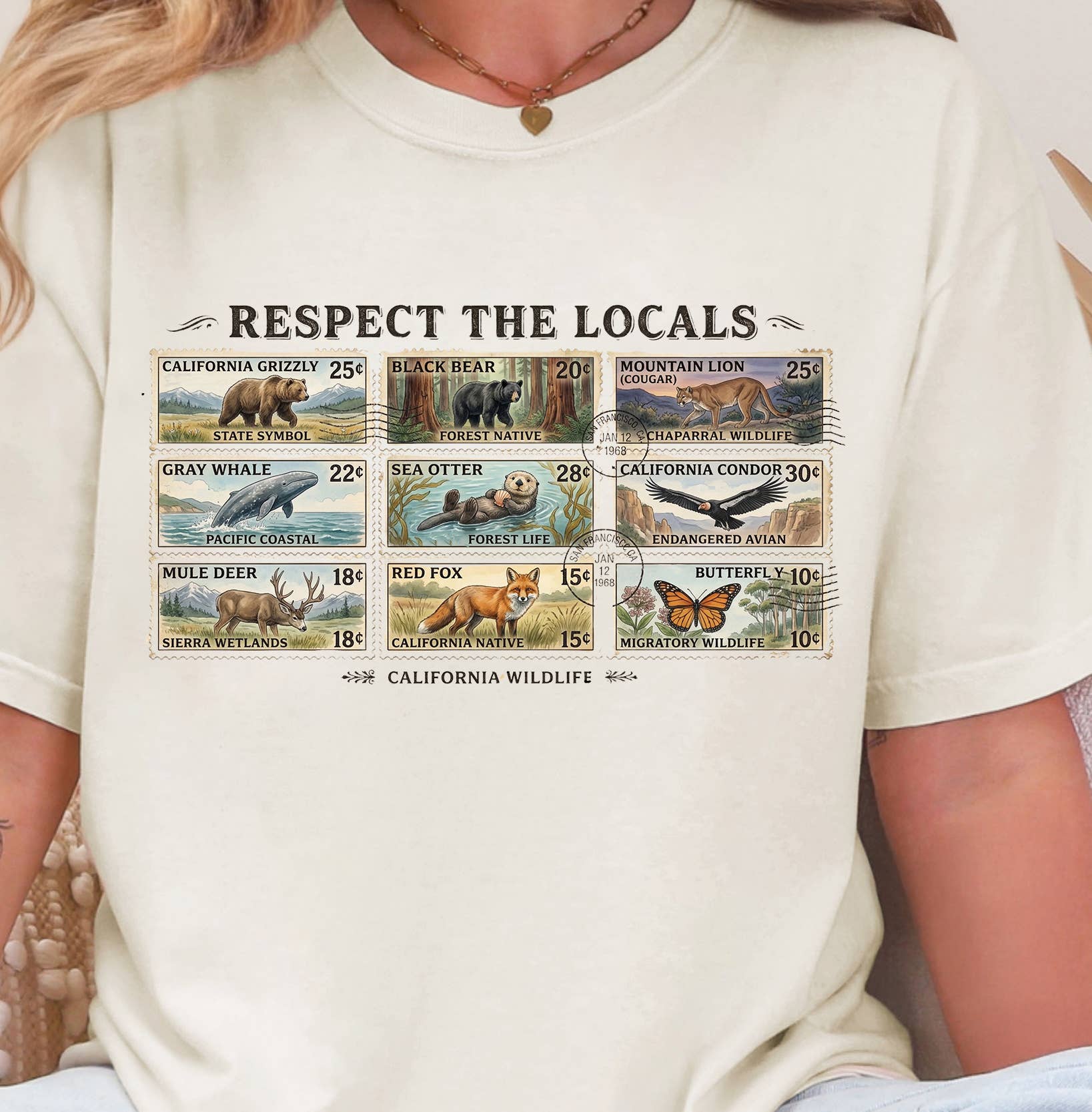 Respect the Locals California Wildlife Vintage - Adult & Kids T-Shirts, Sweatshirts & Hoodies apparel design preview 1