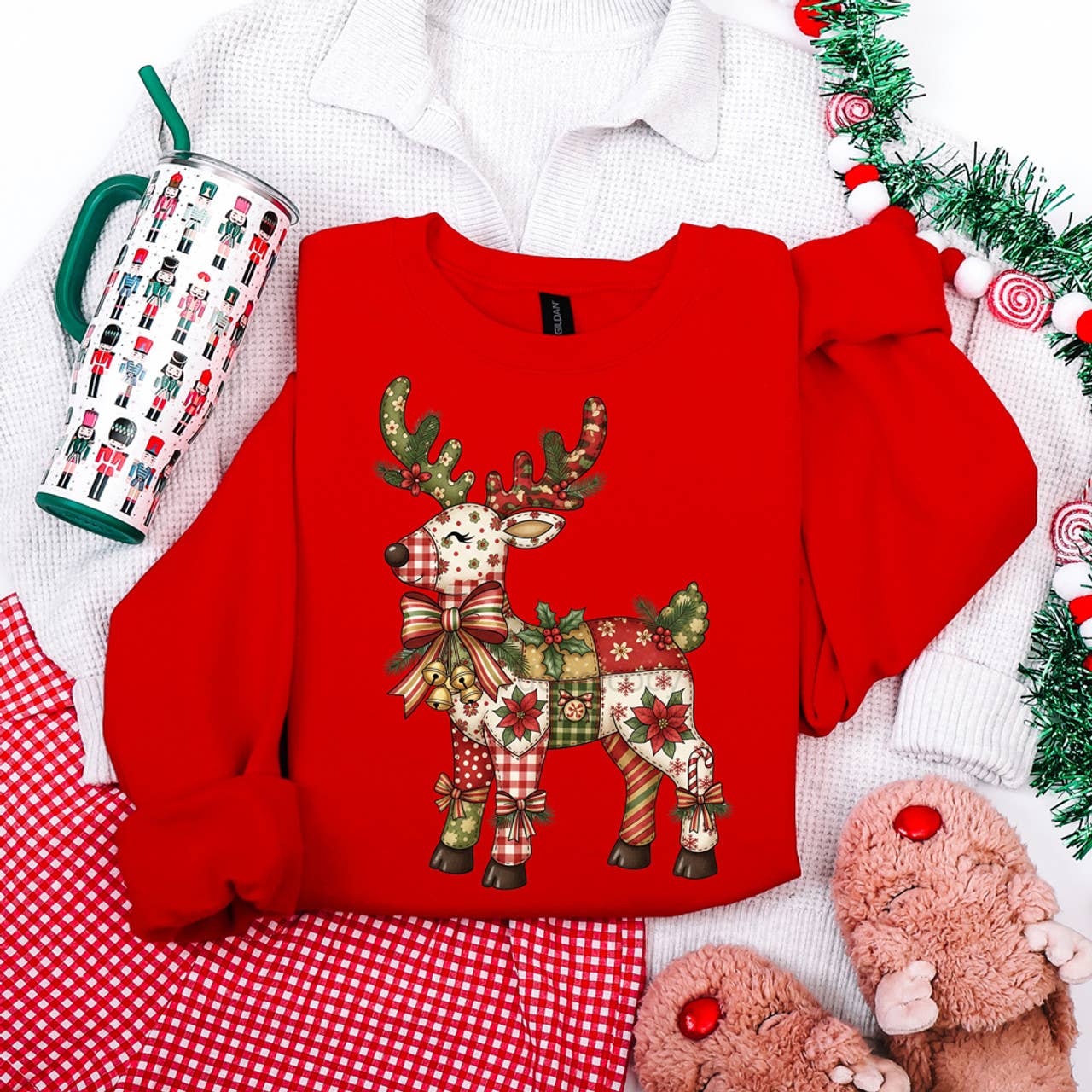 Patchwork Reindeer - Adult & Kids T-Shirts, Sweatshirts & Hoodies apparel design preview 1
