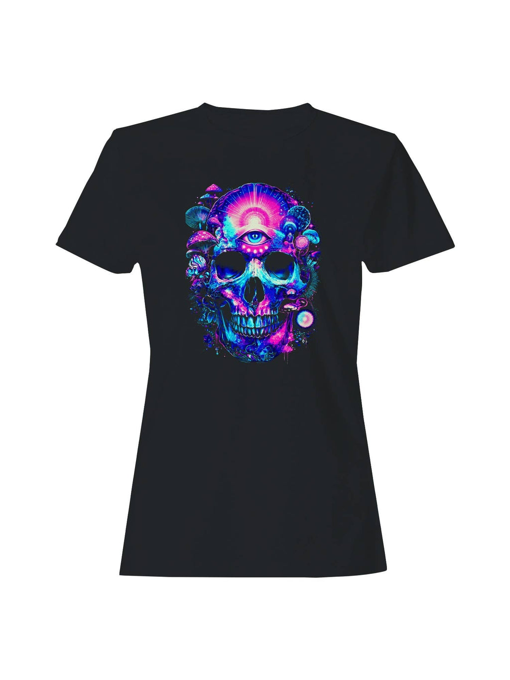 Psychedelic Skull with Mushrooms Women's - Adult & Kids T-Shirts, Sweatshirts & Hoodies apparel design preview 1