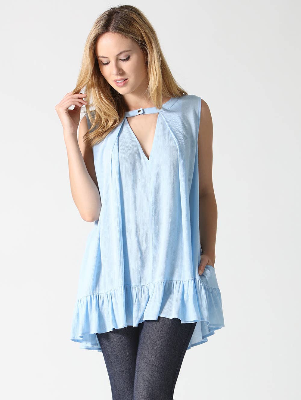 0112 Keyhole V-Neck Ruffle Top SI-2314 - Adult & Kids T-Shirts, Sweatshirts & Hoodies apparel design preview 1