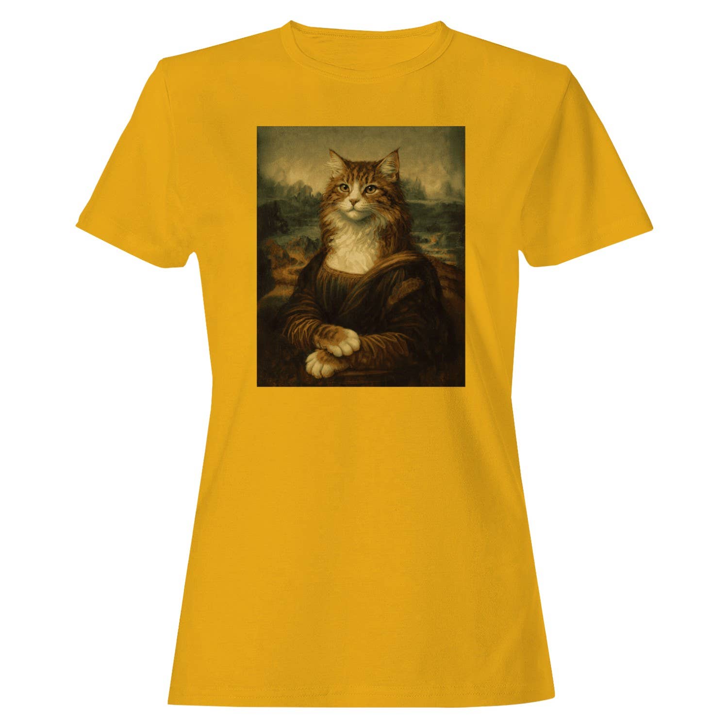 Mona Lisa Cat Parody Women's Gold - Adult & Kids T-Shirts, Sweatshirts & Hoodies apparel design preview 1