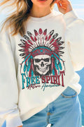 Free Spirit Native American Skull Graphic Brushed - Adult & Kids T-Shirts, Sweatshirts & Hoodies apparel design preview 1