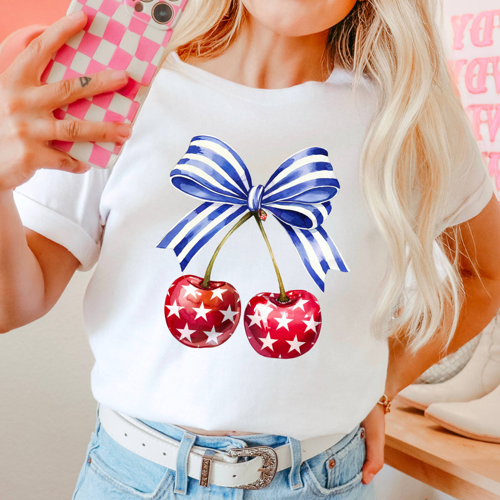 Coquette Cherries July 4th Graphic Comfort Color - Adult & Kids T-Shirts, Sweatshirts & Hoodies apparel design preview 1