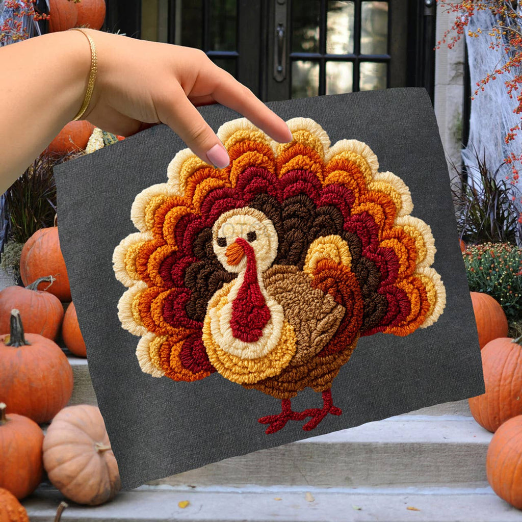 Faux Latch Hook Turkey - Adult & Kids T-Shirts, Sweatshirts & Hoodies apparel design preview 1