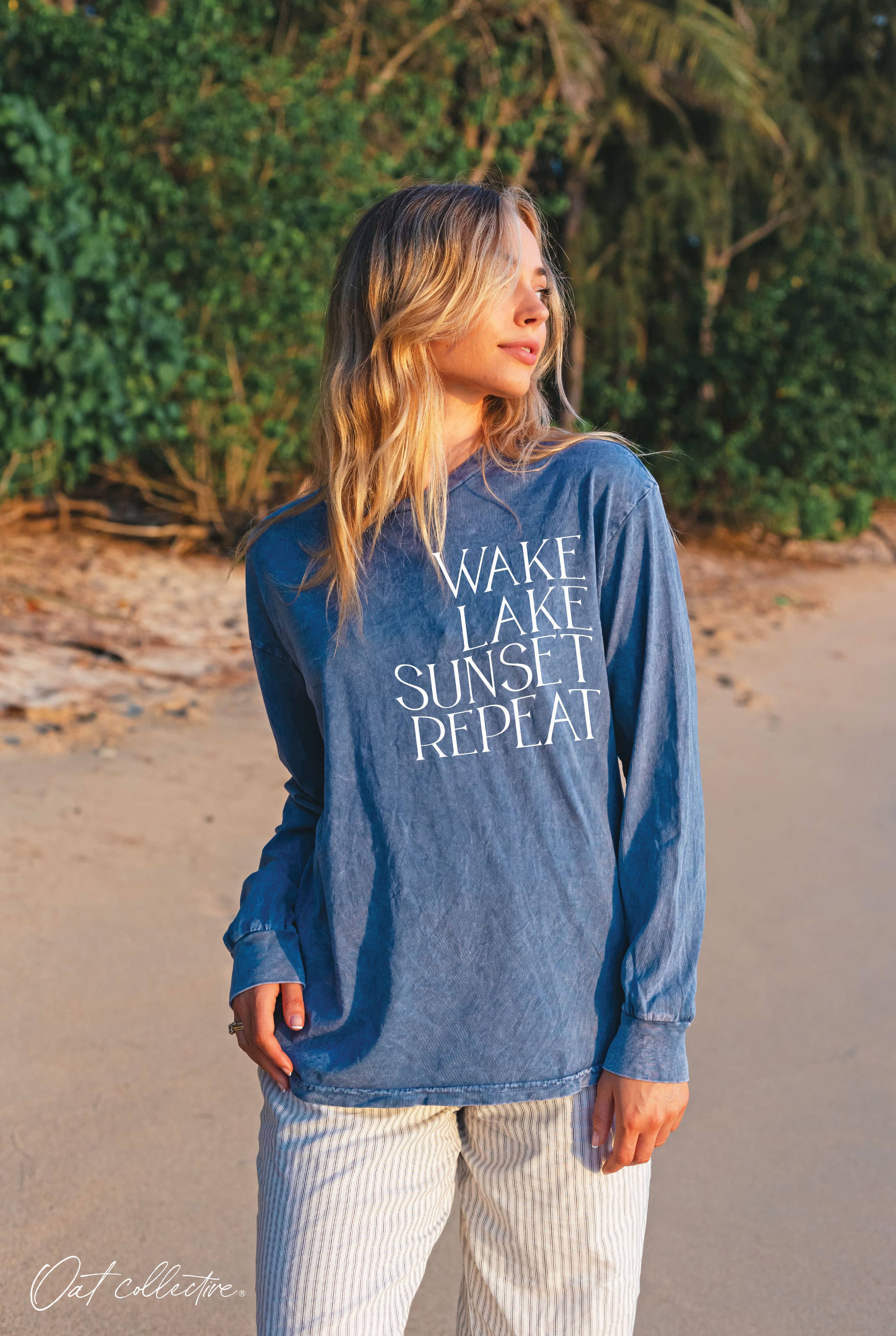 Wake Lake Sunset Repeat Mineral Washed Graphic - Adult & Kids T-Shirts, Sweatshirts & Hoodies apparel design preview 1