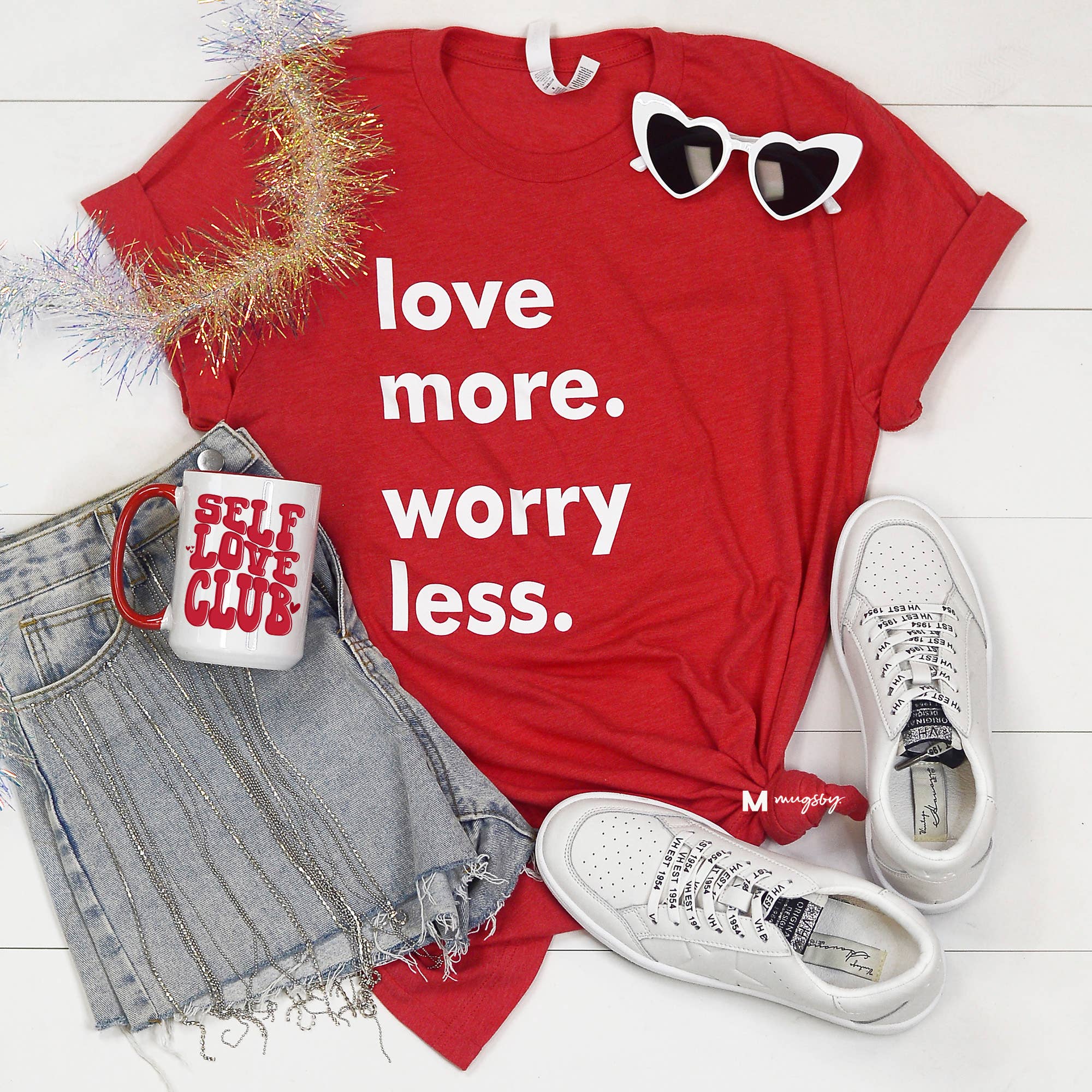 Love More Worry Less Valentine's Day - Adult & Kids T-Shirts, Sweatshirts & Hoodies apparel design preview 1