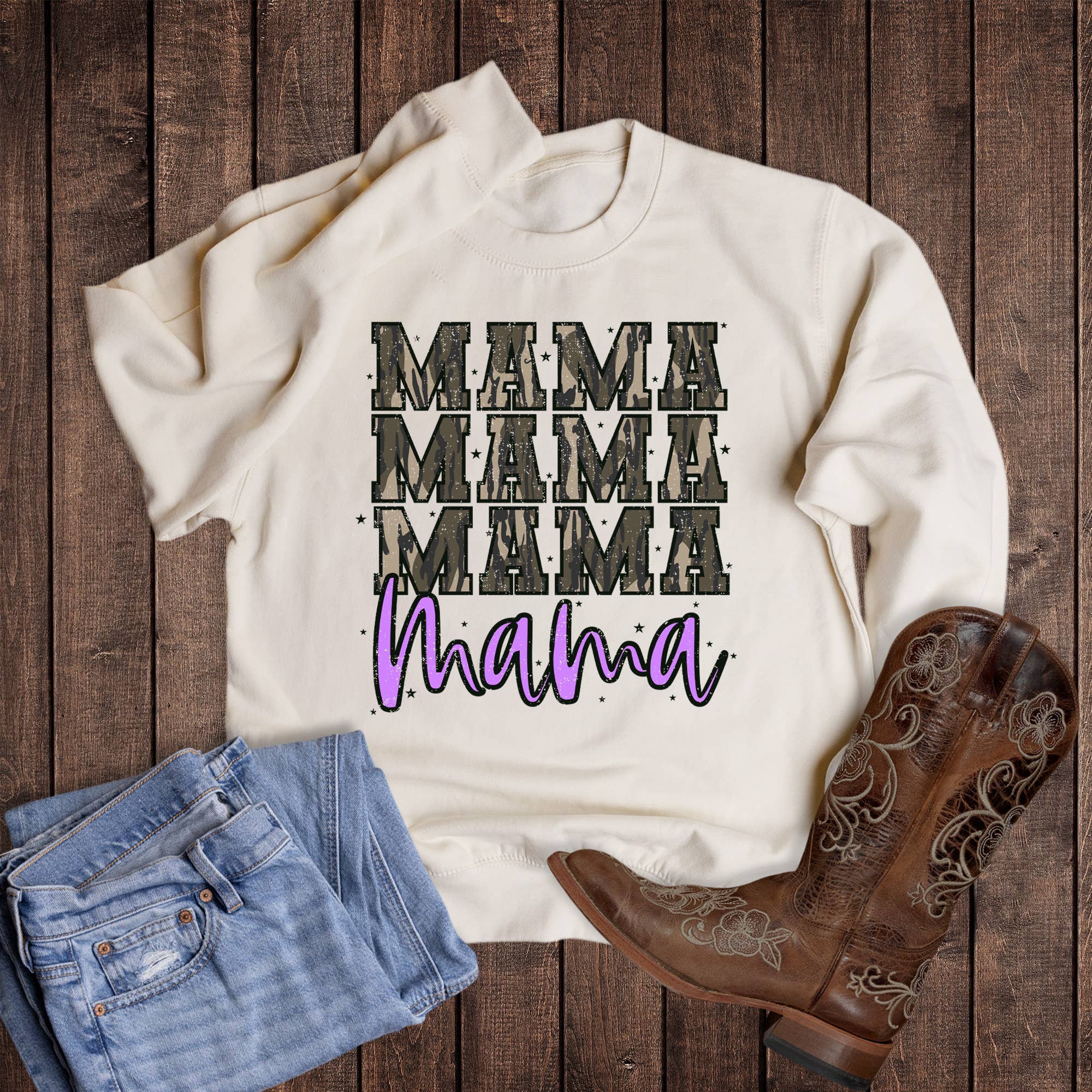 Camo Stacked Mama - Adult & Kids T-Shirts, Sweatshirts & Hoodies apparel design preview 1