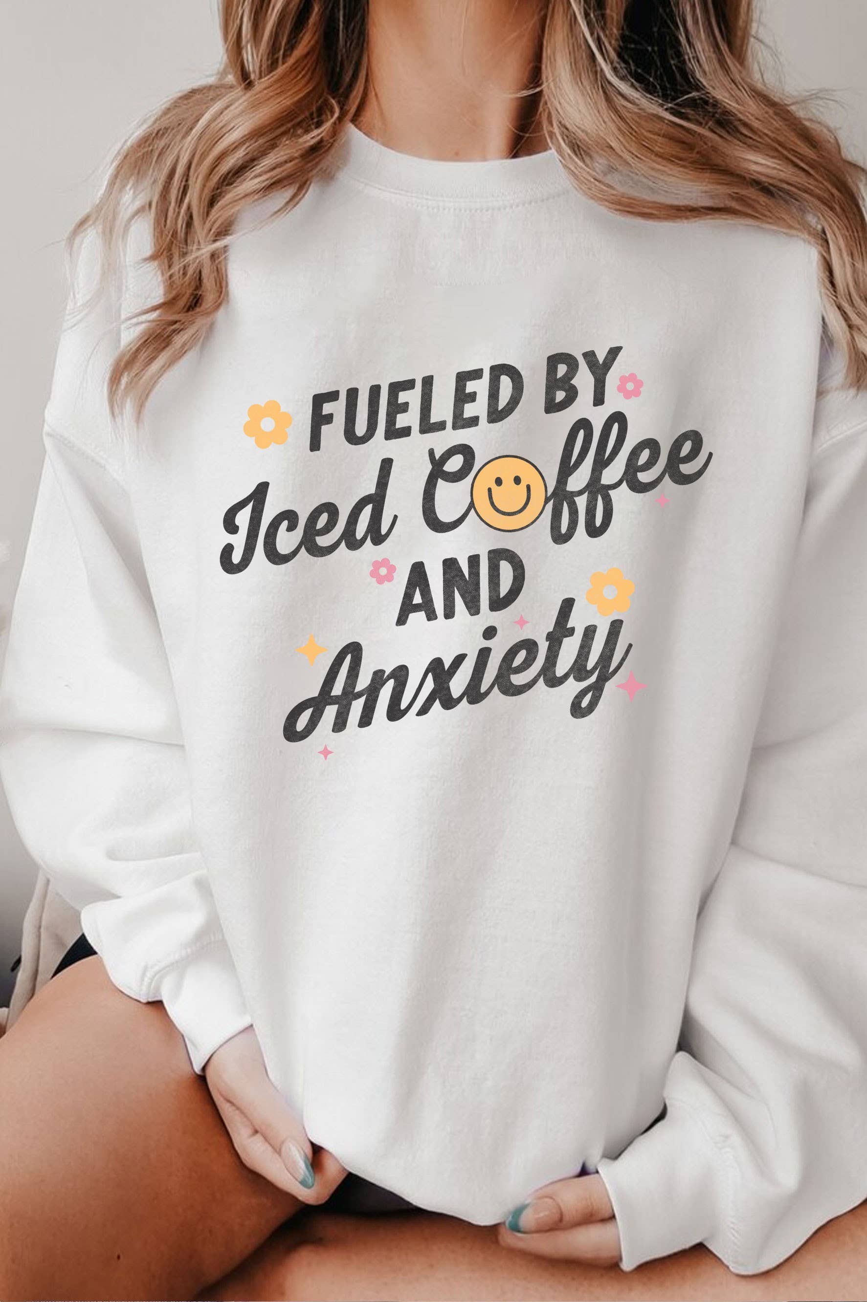 Fueled By Iced Coffee Smile Graphic Brushed - Adult & Kids T-Shirts, Sweatshirts & Hoodies apparel design preview 1