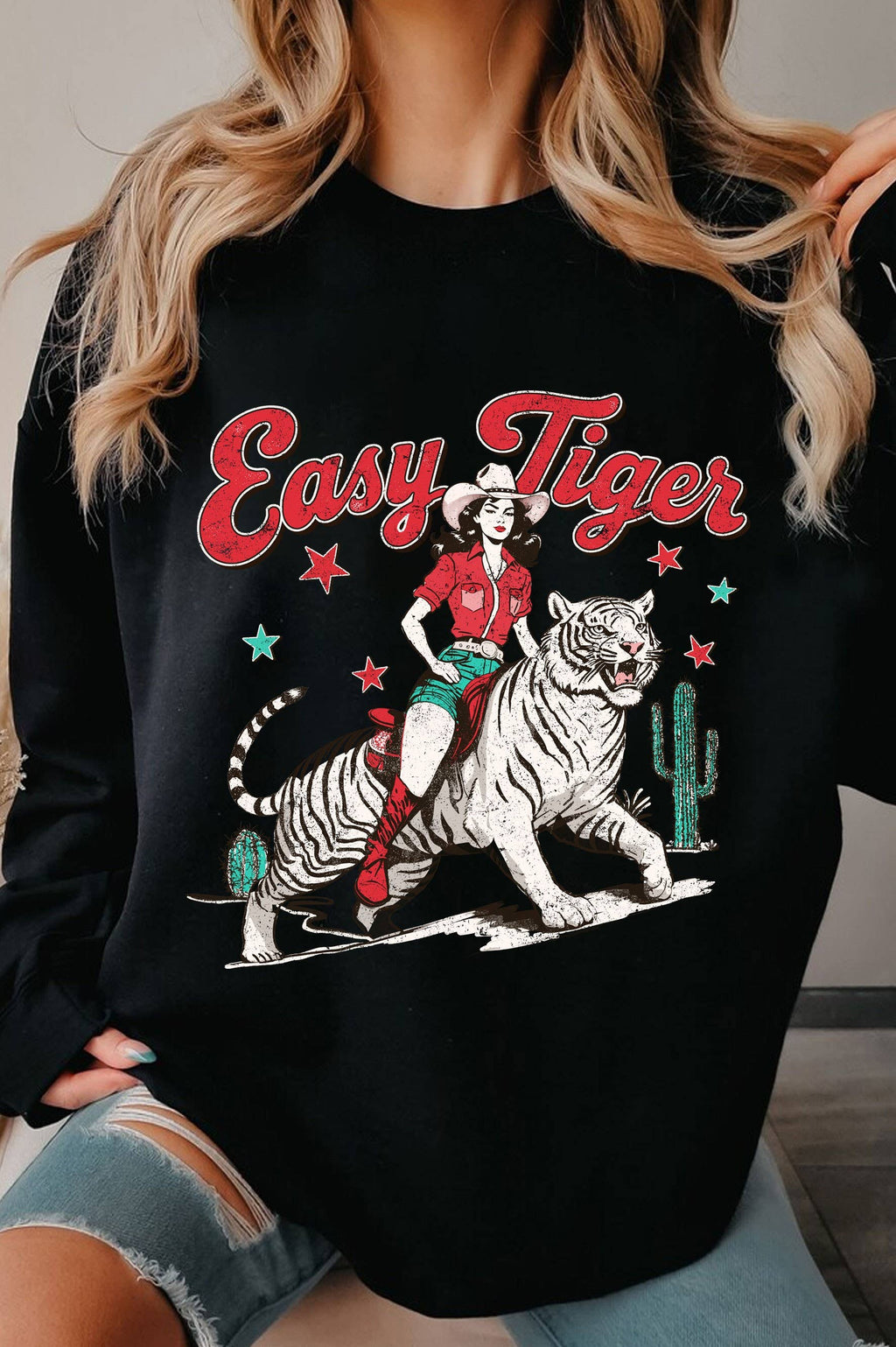 Easy Tiger Cowgirl Graphic Brushed - Adult & Kids T-Shirts, Sweatshirts & Hoodies apparel design preview 1