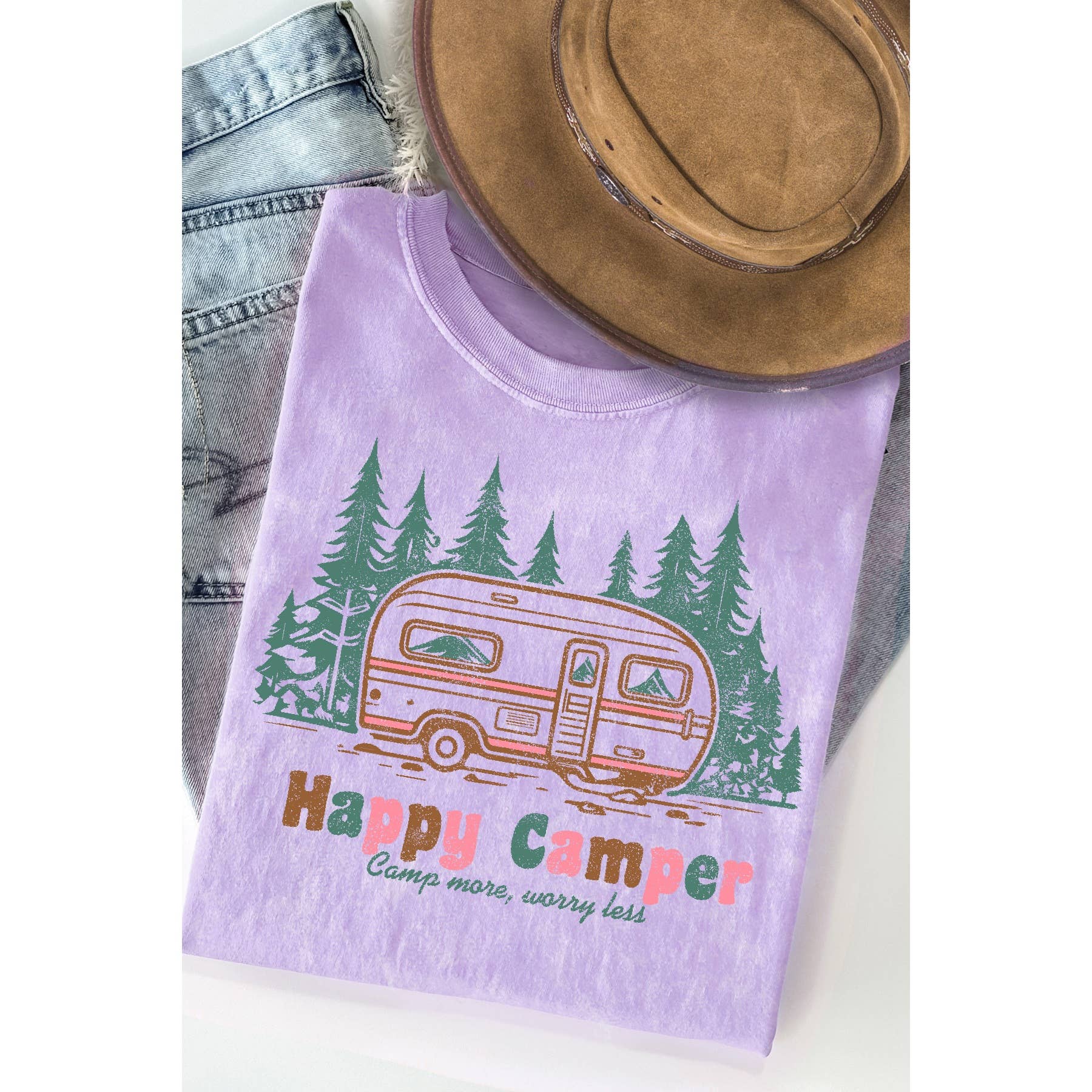Happy Camper Mineral Wash - Adult & Kids T-Shirts, Sweatshirts & Hoodies apparel design preview 1