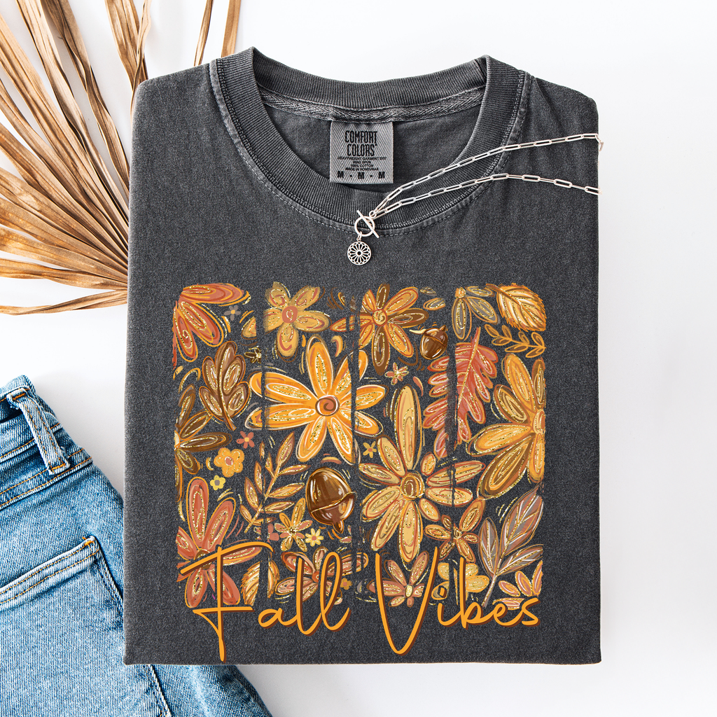 Fall Vibes, Colorful Autumn Flowers, Comfort Colors - Adult & Kids T-Shirts, Sweatshirts & Hoodies apparel design preview 1