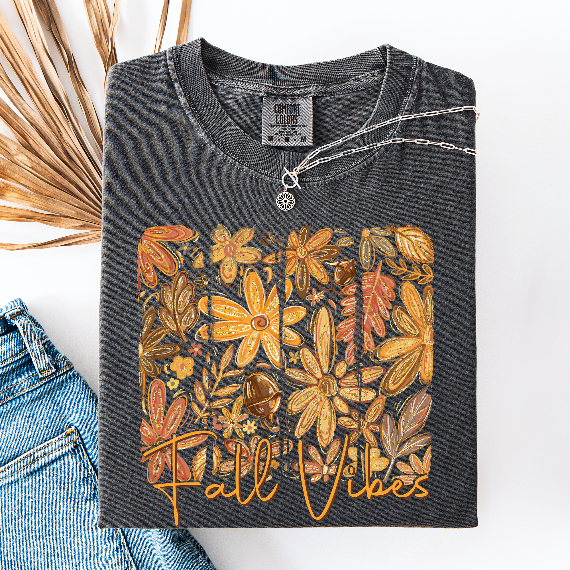 Fall Vibes, Colorful Autumn Flowers, Comfort Colors - Adult & Kids T-Shirts, Sweatshirts & Hoodies apparel design preview 1
