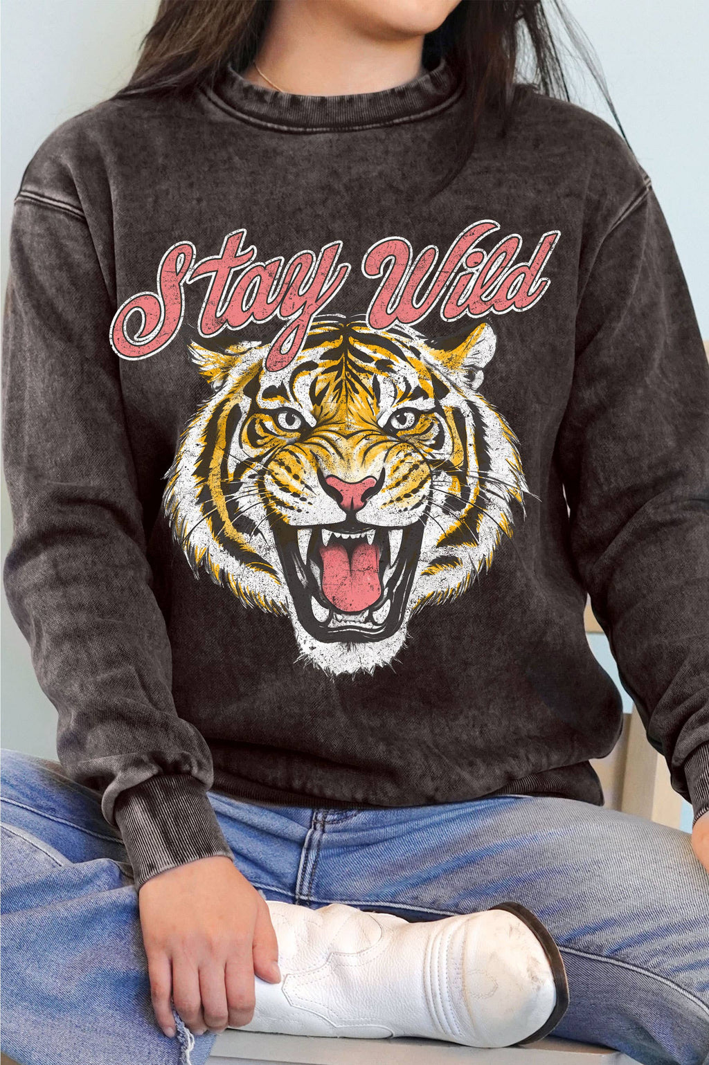 Stay Wild Tiger Graphic Mineral Brushed - Adult & Kids T-Shirts, Sweatshirts & Hoodies apparel design preview 1