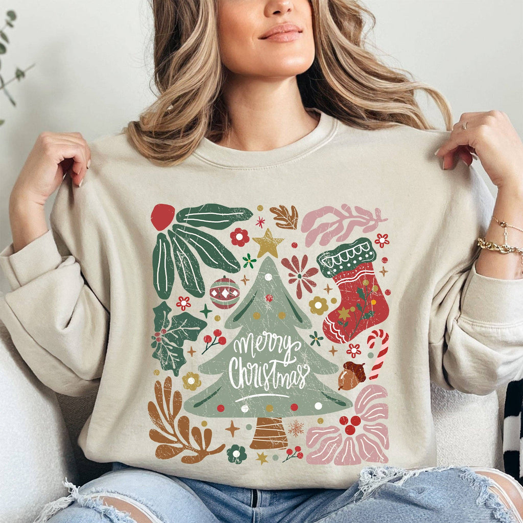 Merry Christmas, Green Floral, Flowers, Xmas - Adult & Kids T-Shirts, Sweatshirts & Hoodies apparel design preview 1