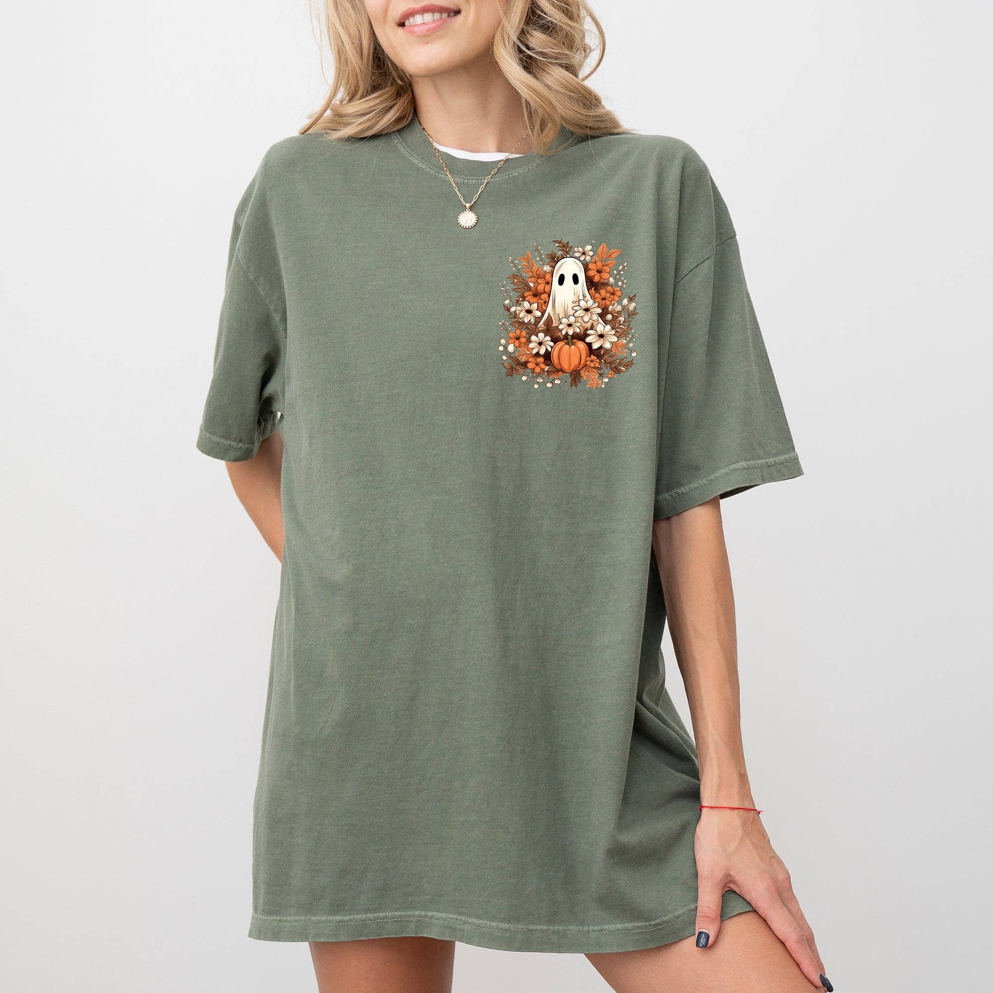 Floral Ghost, Pocket, Skeleton, Spooky, Halloween - Adult & Kids T-Shirts, Sweatshirts & Hoodies apparel design preview 1