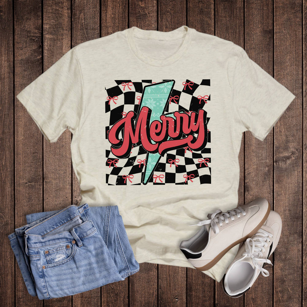 Christmas Bow Check Lightning Merry Graphic - Adult & Kids T-Shirts, Sweatshirts & Hoodies apparel design preview 1