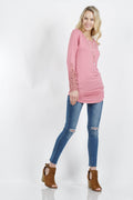 ..SI-3708 Ruched Side Sleeve Lace-Accent Tunic - Adult & Kids T-Shirts, Sweatshirts & Hoodies apparel design preview 1