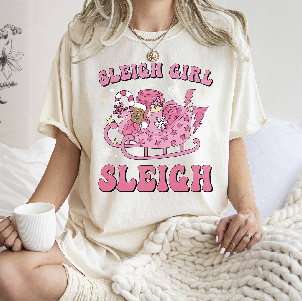 Sleigh Girl Christmas, Retro, Pink, - Adult & Kids T-Shirts, Sweatshirts & Hoodies apparel design preview 1