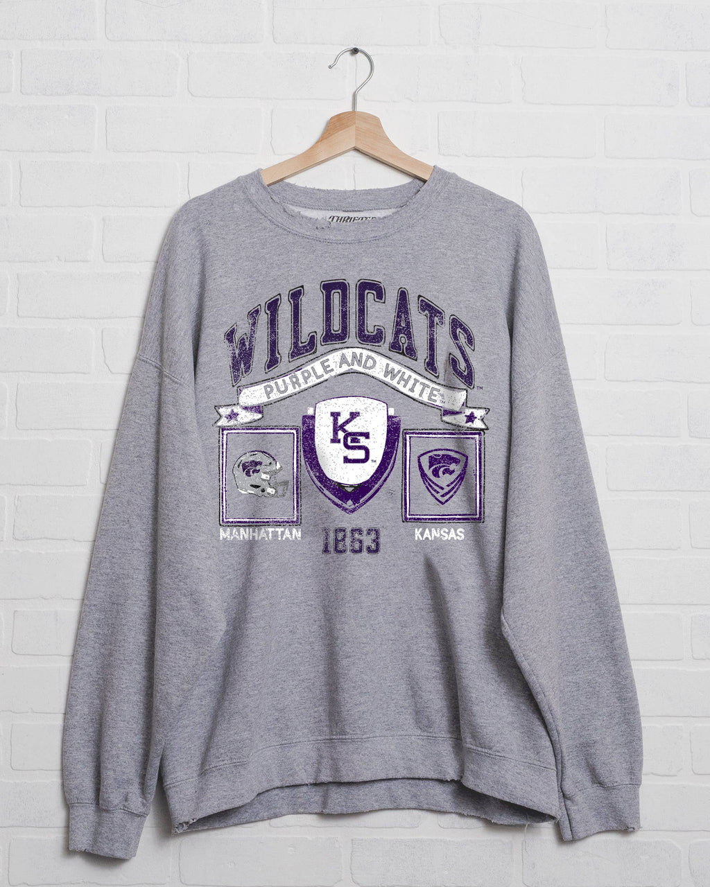 Kansas State Wildcats Prep Patch Gray Thrifted - Adult & Kids T-Shirts, Sweatshirts & Hoodies apparel design preview 1
