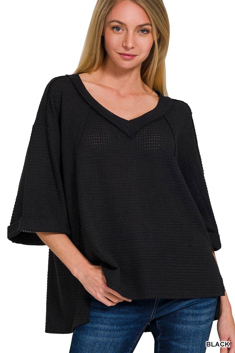 ...Brushed Waffle Exposed Seam 3/4 Sleeve Top - Adult & Kids T-Shirts, Sweatshirts & Hoodies apparel design preview 1