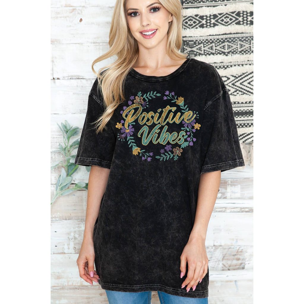 Positve Vibes Unisex Oversized Mineral Wash - Adult & Kids T-Shirts, Sweatshirts & Hoodies apparel design preview 1