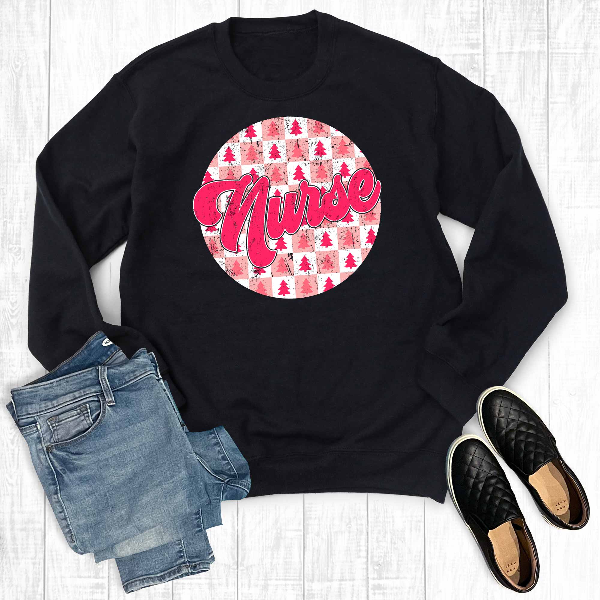 Retro Pink Christmas Nurse Graphic - Adult & Kids T-Shirts, Sweatshirts & Hoodies apparel design preview 1