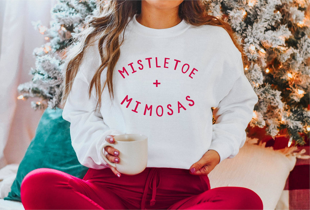 Mistletoe and Mimosas, Christmas Holiday - Adult & Kids T-Shirts, Sweatshirts & Hoodies apparel design preview 1