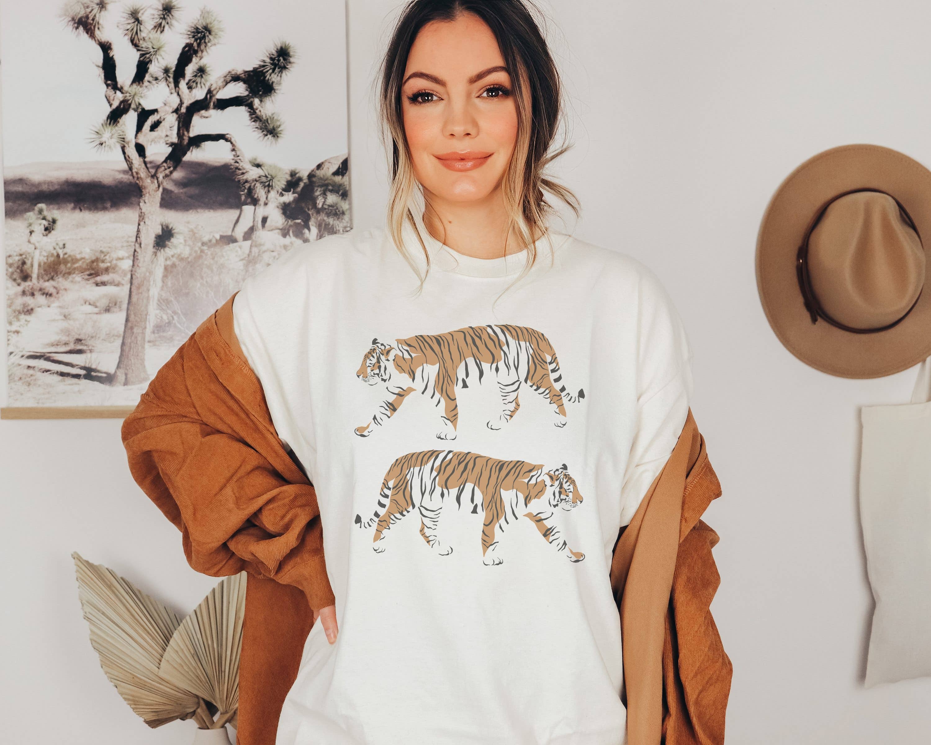 Double Tiger Retro Boho - Adult & Kids T-Shirts, Sweatshirts & Hoodies apparel design preview 1