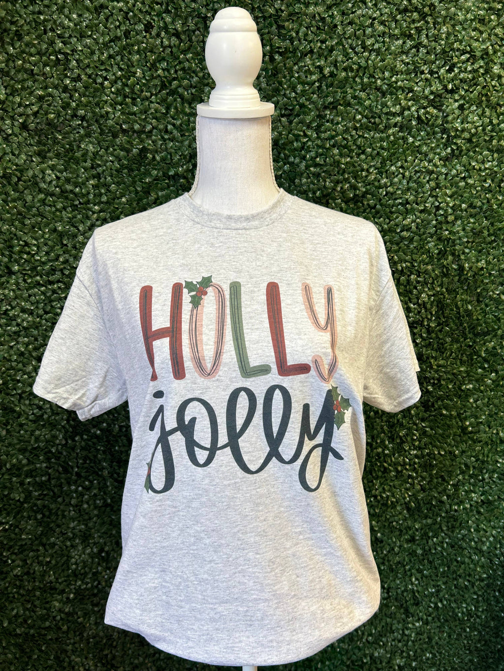 Holly Jolly On Ash Gray - Adult & Kids T-Shirts, Sweatshirts & Hoodies apparel design preview 1