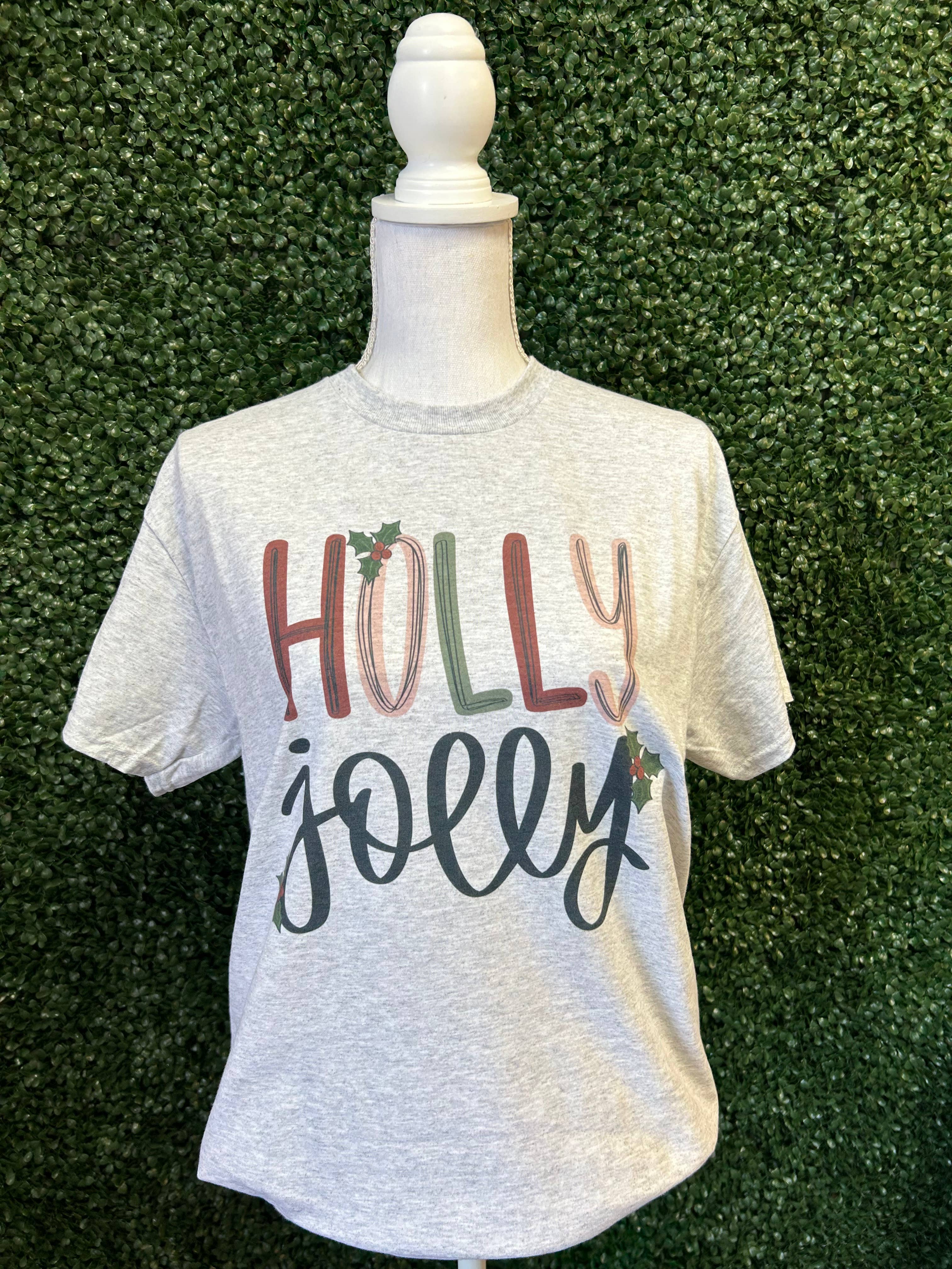 Holly Jolly On Ash Gray - Adult & Kids T-Shirts, Sweatshirts & Hoodies apparel design preview 1