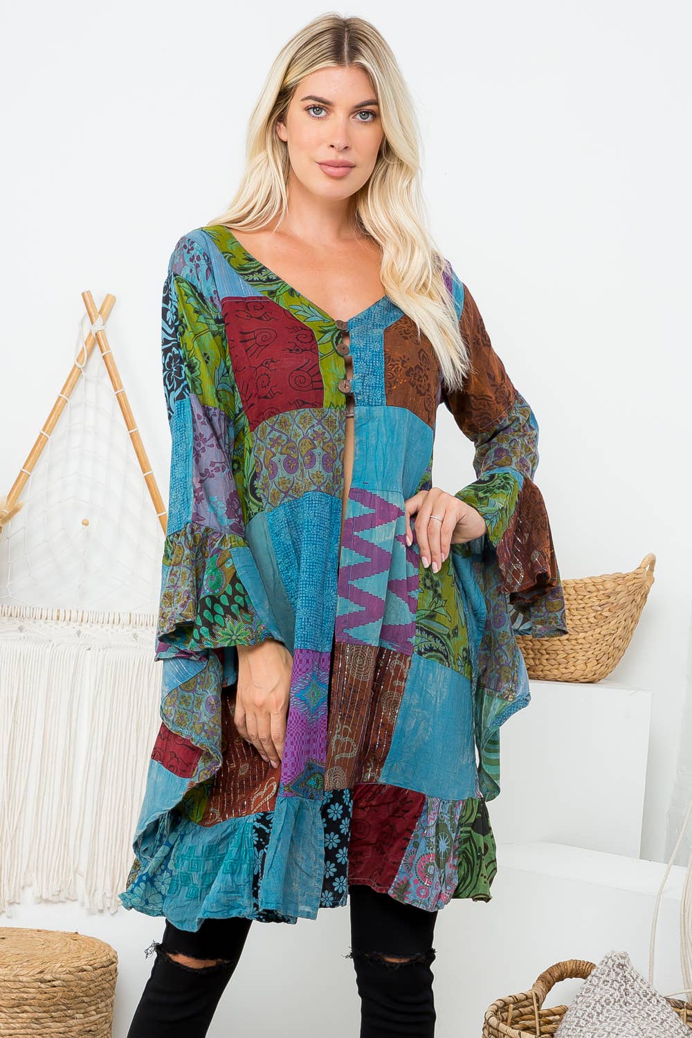Patchwork Ruffle Kimono (KT-1354) - Adult & Kids T-Shirts, Sweatshirts & Hoodies apparel design preview 1