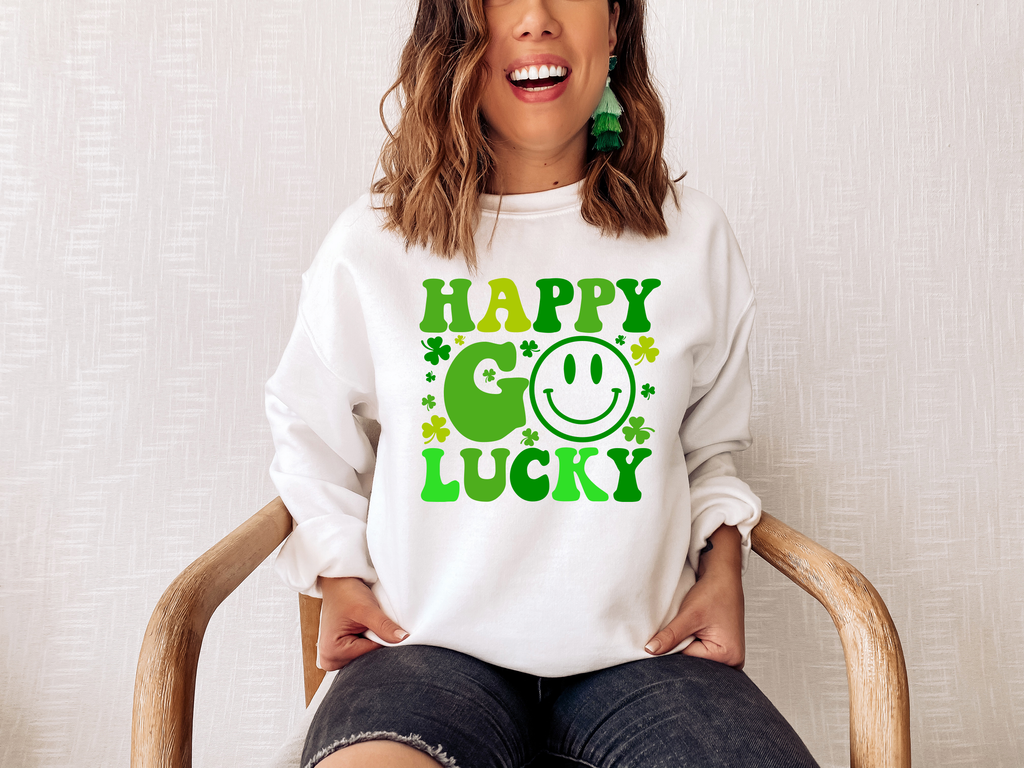 Happy Go Lucky, St. Patrick's Day Shamrock - Adult & Kids T-Shirts, Sweatshirts & Hoodies apparel design preview 1