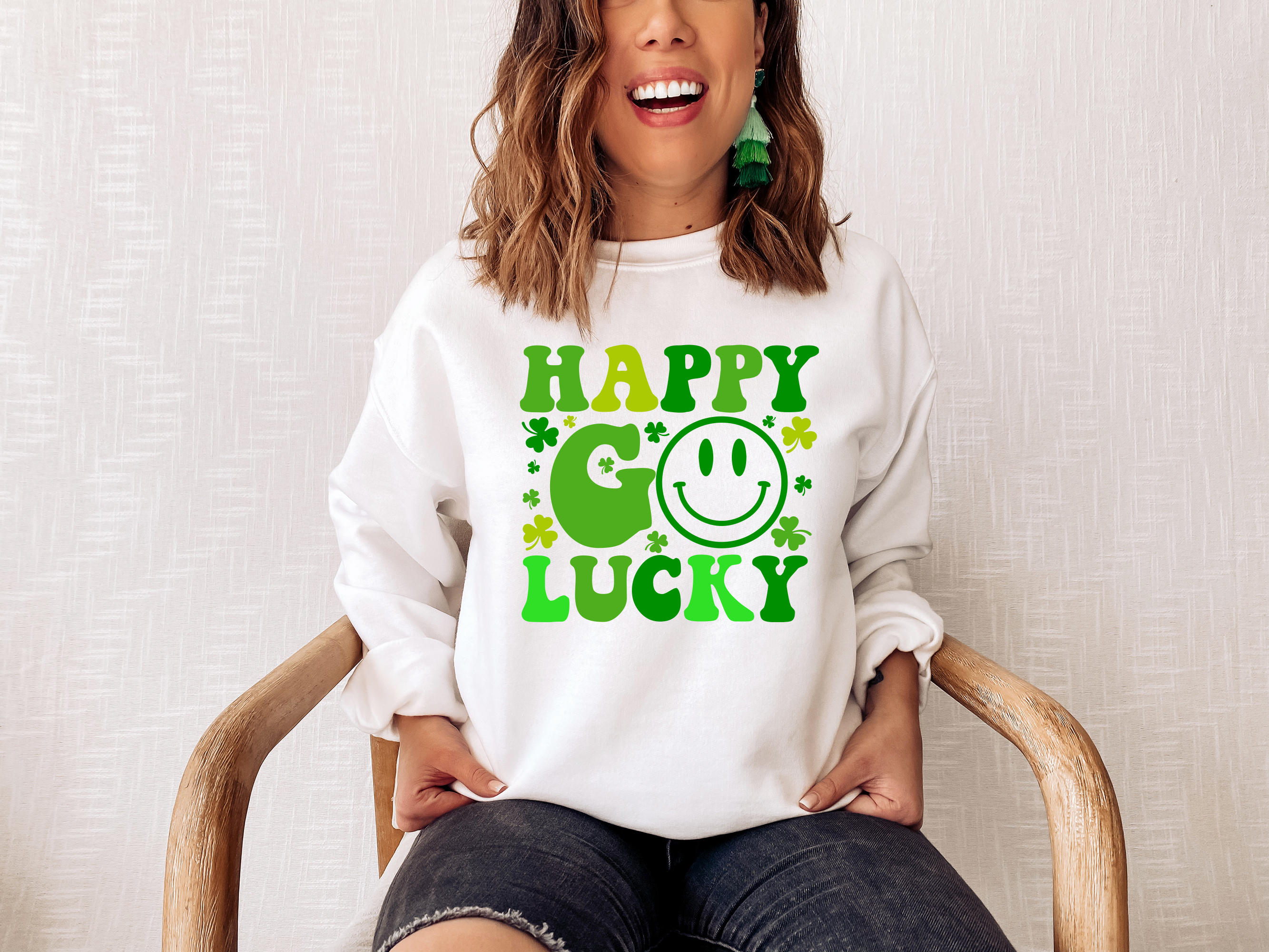 Happy Go Lucky, St. Patrick's Day Shamrock - Adult & Kids T-Shirts, Sweatshirts & Hoodies apparel design preview 1