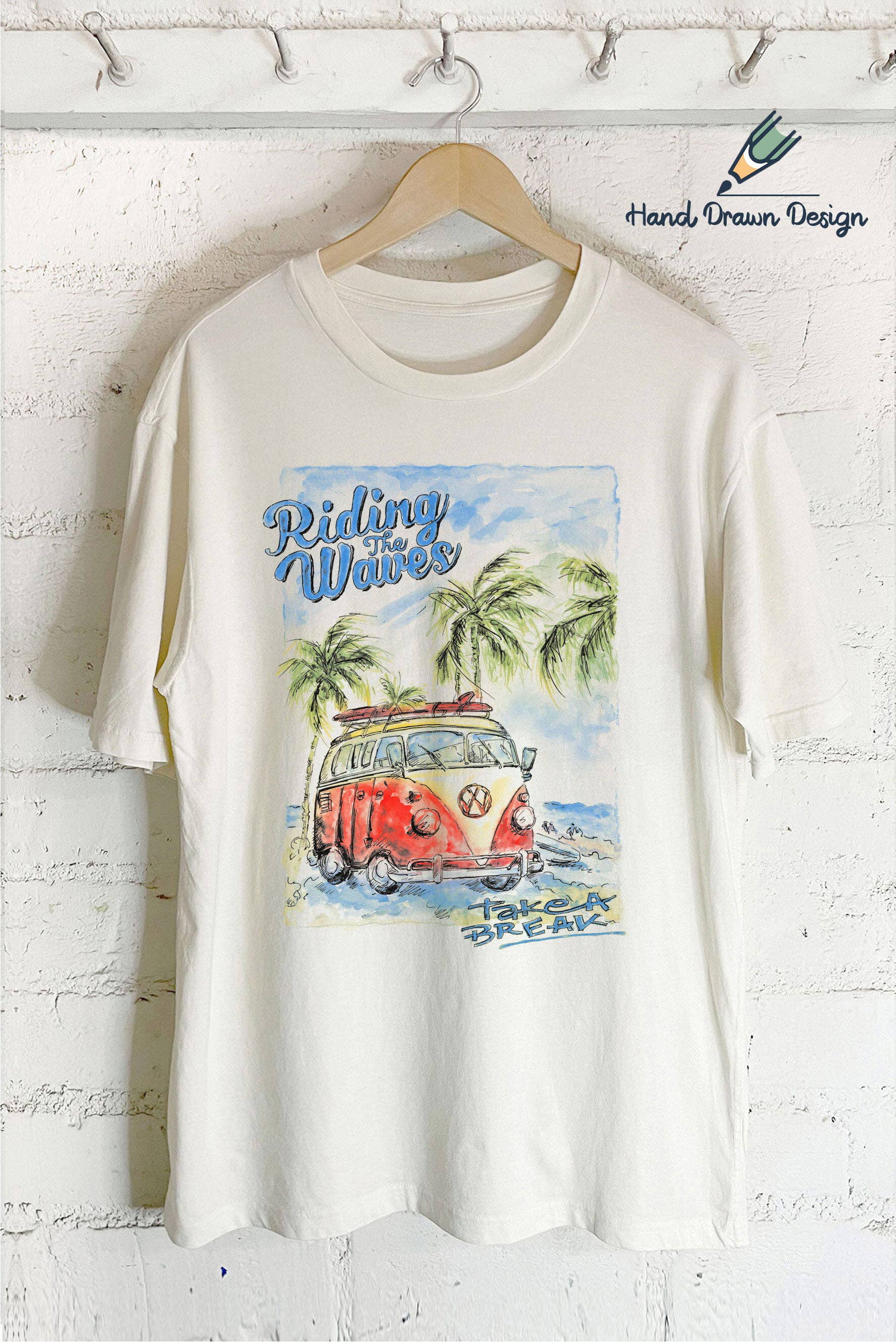 Riding the Wave Hand Drawn (Oversized - Adult & Kids T-Shirts, Sweatshirts & Hoodies apparel design preview 1