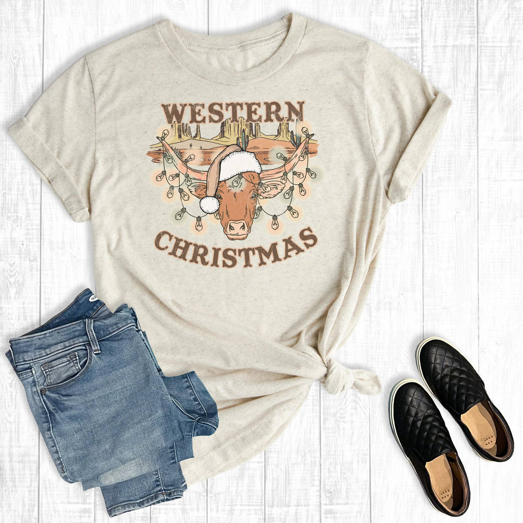 Cow Western Christmas Graphic - Adult & Kids T-Shirts, Sweatshirts & Hoodies apparel design preview 1
