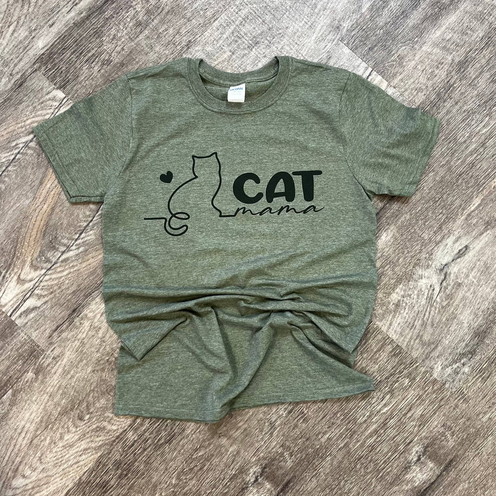 Cat Mama On Heather Military Green - Adult & Kids T-Shirts, Sweatshirts & Hoodies apparel design preview 1
